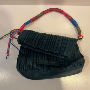 Karl Lagerfeld Teal Pleated Faux Leather K/Kushion Fold Over
